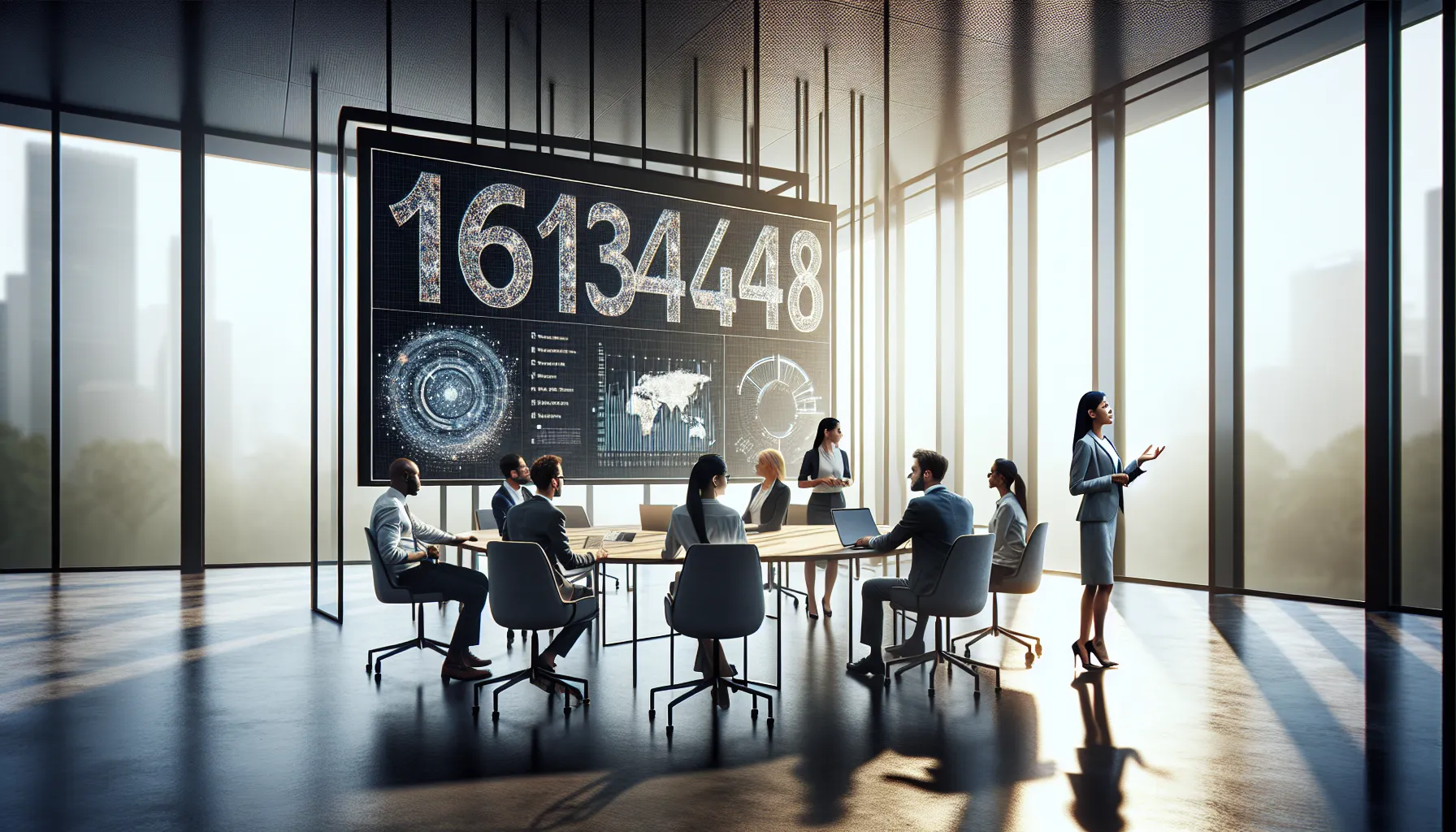 diverse team discussing data significance in a modern office.