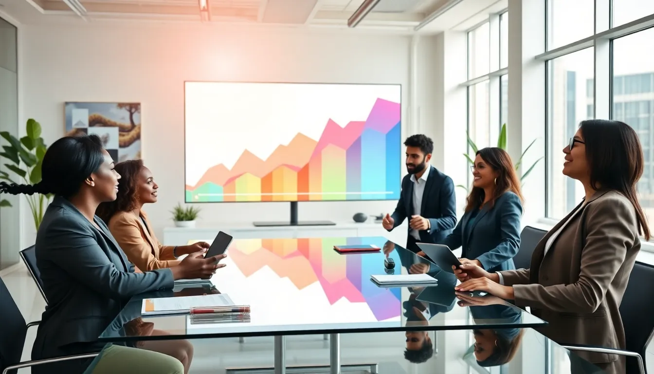 diverse professionals collaborating in a modern office during a strategy meeting.