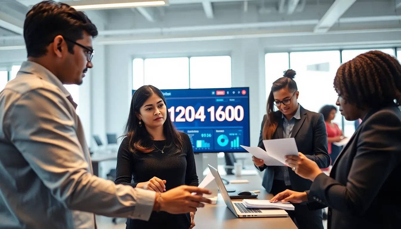 diverse tech team collaborating in a modern office