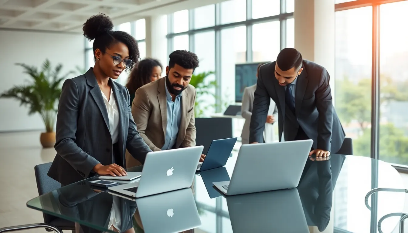 diverse team collaborating in a modern office setting.