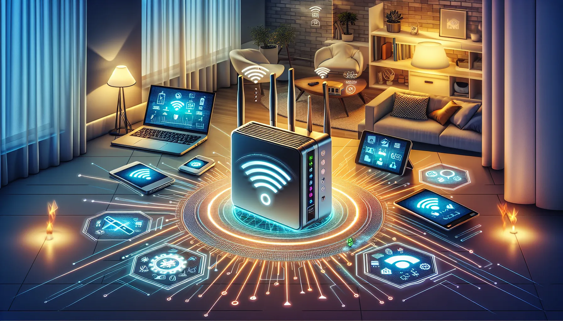 A graphical illustration comparing WiFi 5 and WiFi 6 devices in a modern home network.