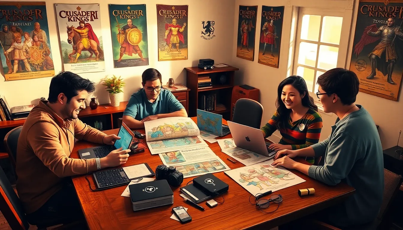 A group of gamers sharing character ideas for Crusader Kings II.