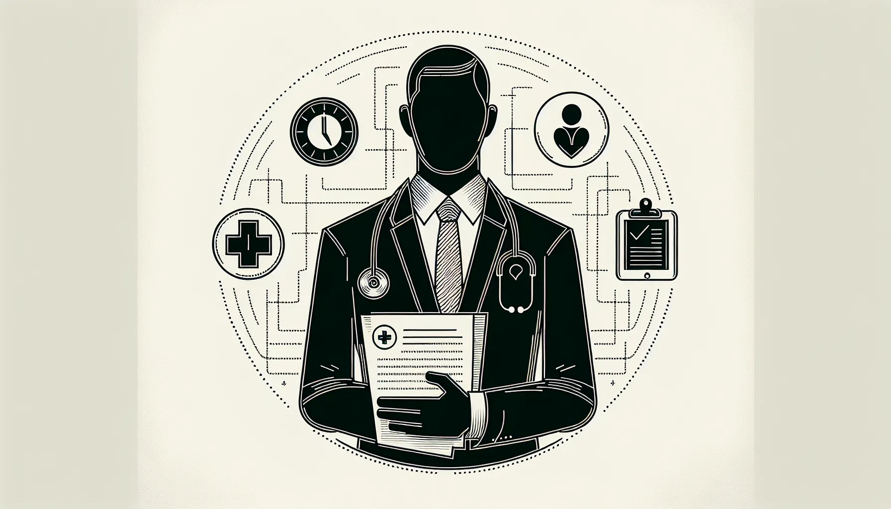Physician weighing contract and moonlighting risks with three icons.