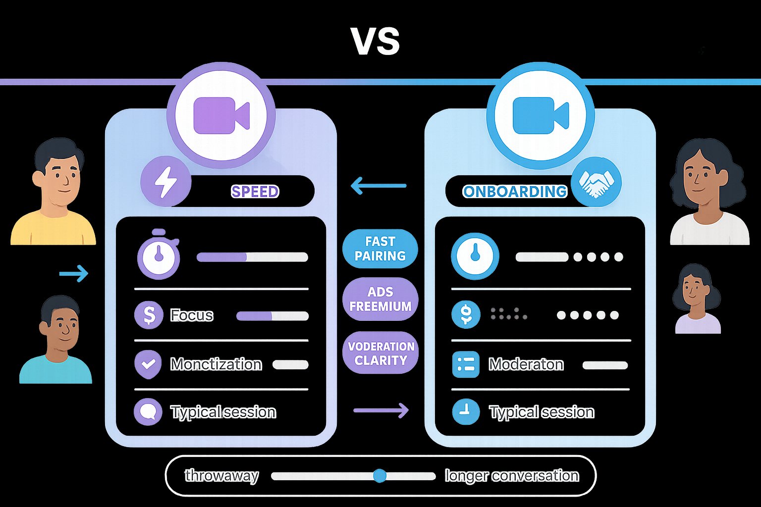 Side-by-side infographic comparing two random video chat apps.