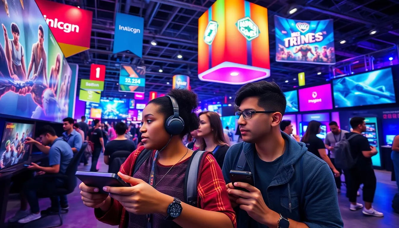 gamers engaged at a convention showcasing Imagineergames.com in 2023.