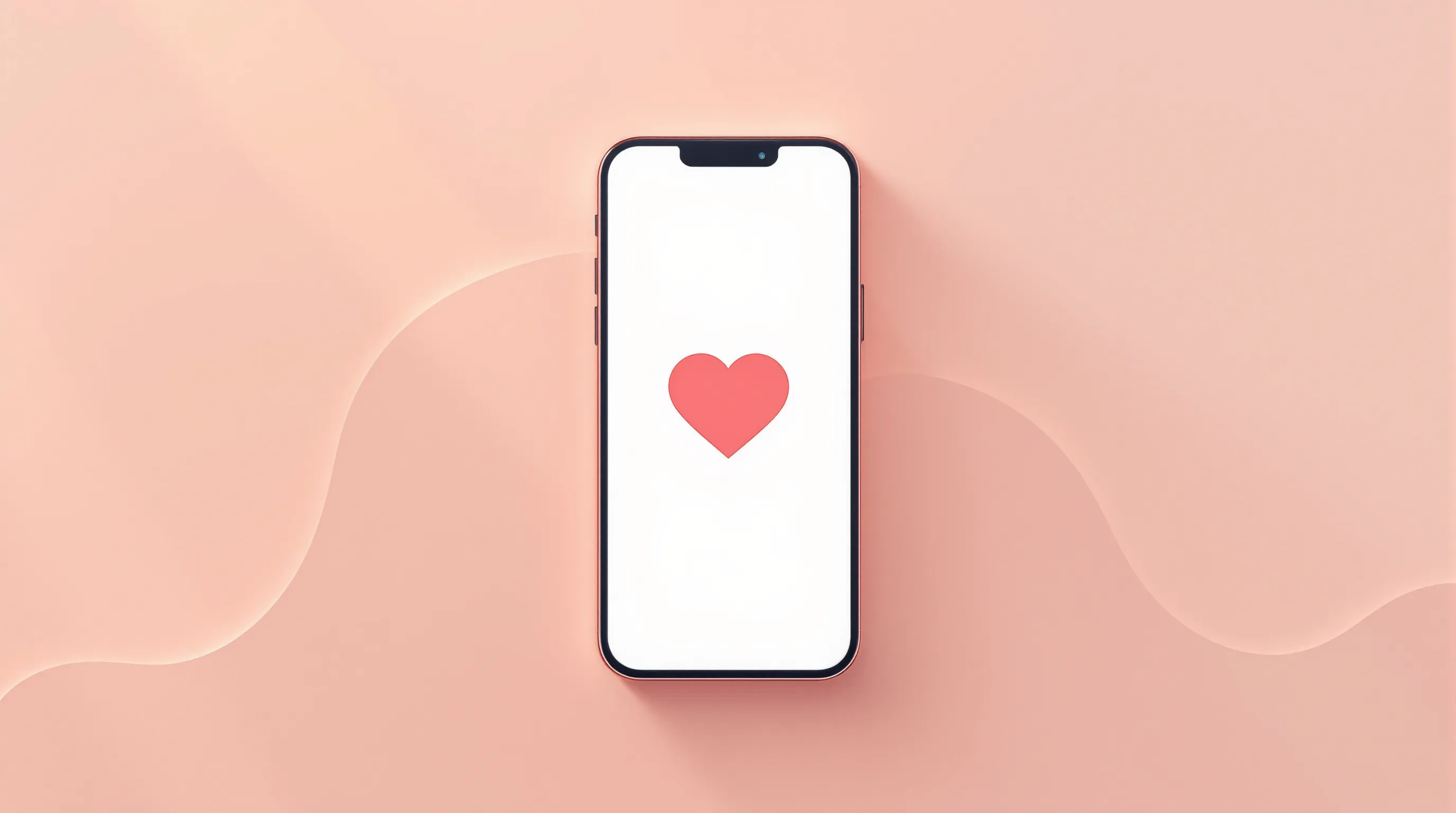 A smartphone displaying a heart icon against a soft morning gradient background.
