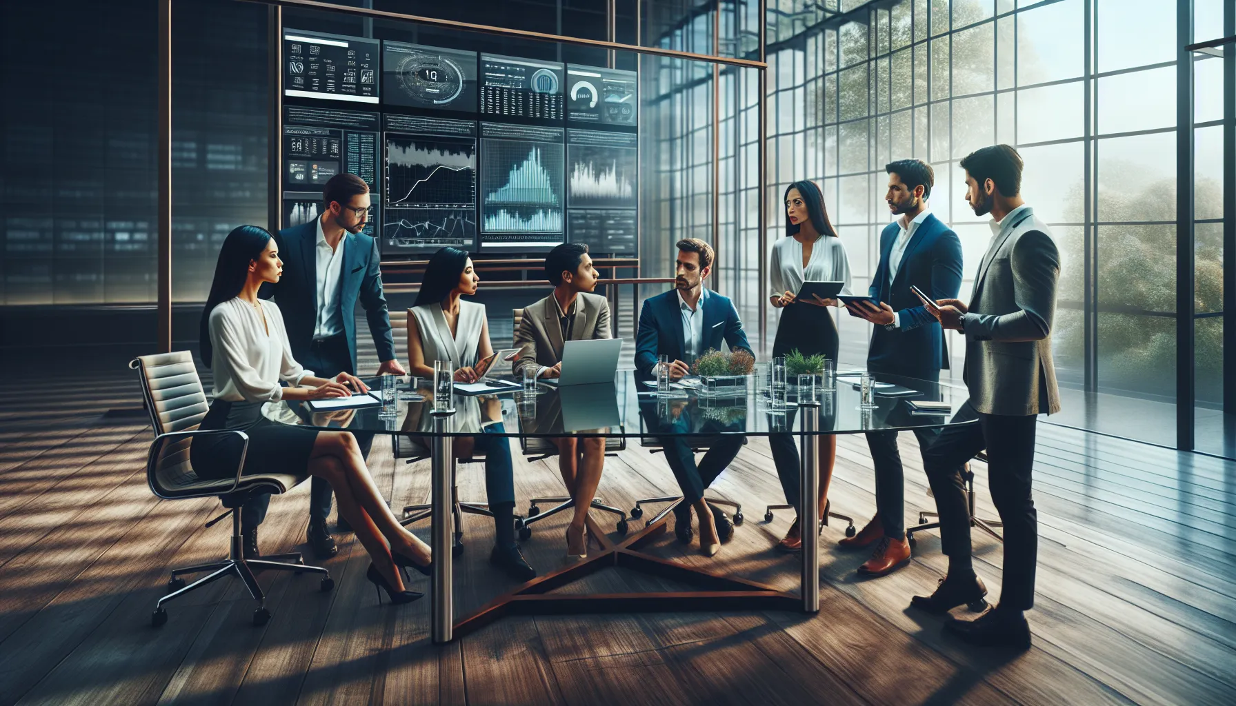 diverse media team strategizing in a modern conference room.