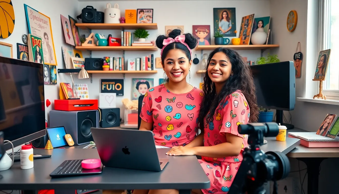 Content creator Cute00Kiara in her colorful home studio.