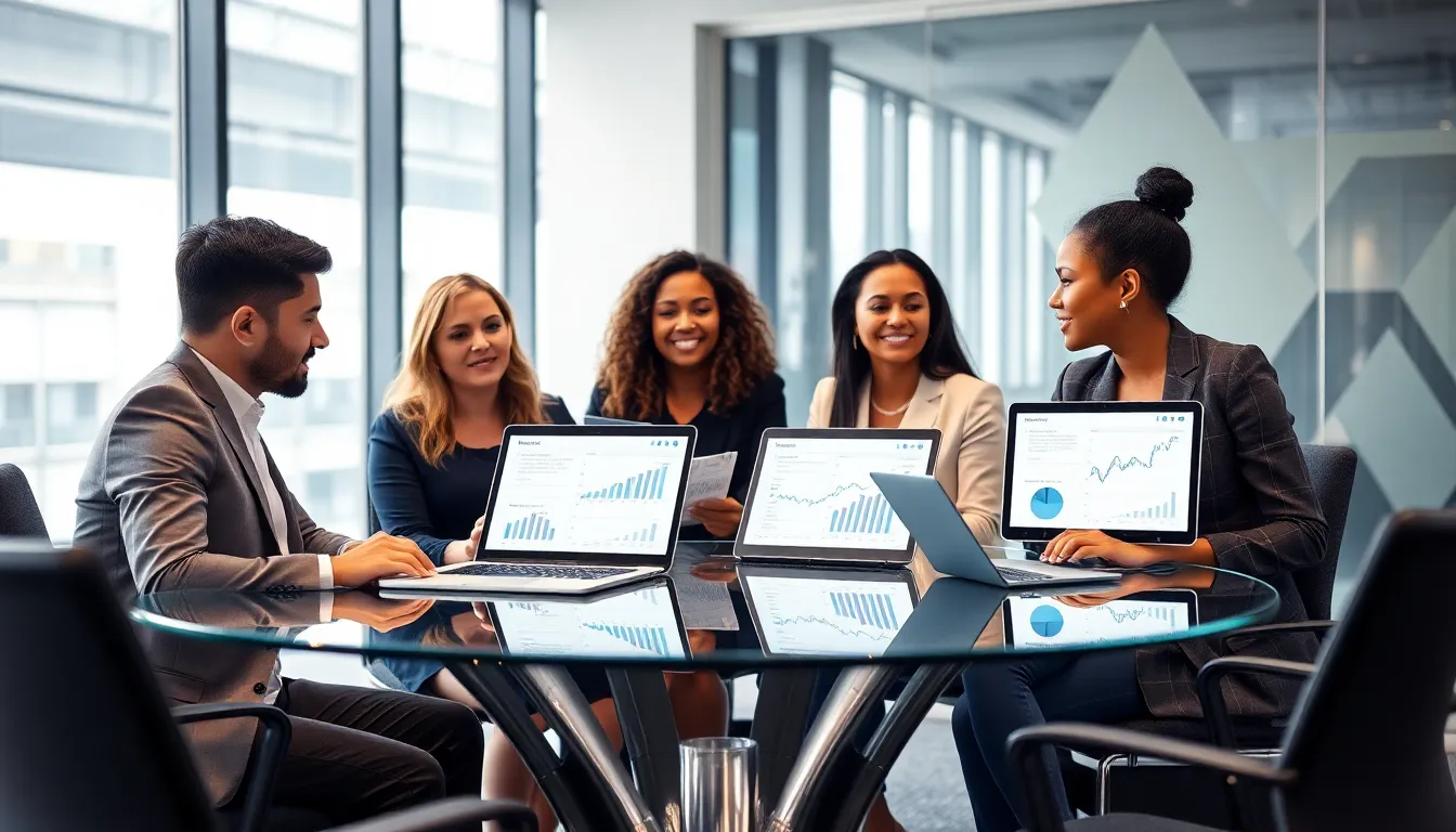 diverse team strategizing in a modern office about industry insights.