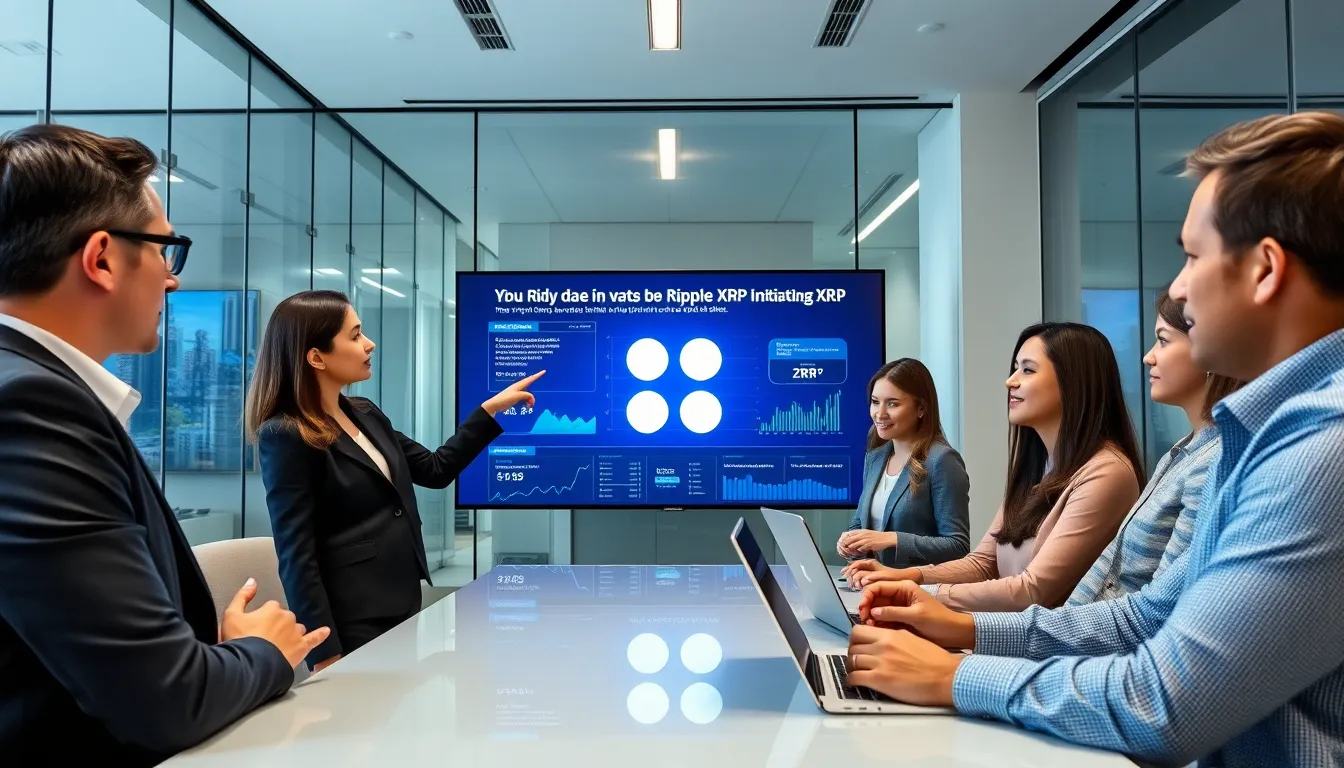 professionals discussing Ripple XRP developments in a modern office.
