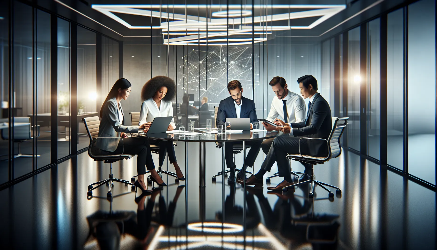 diverse professionals discussing innovative ideas in a modern office.