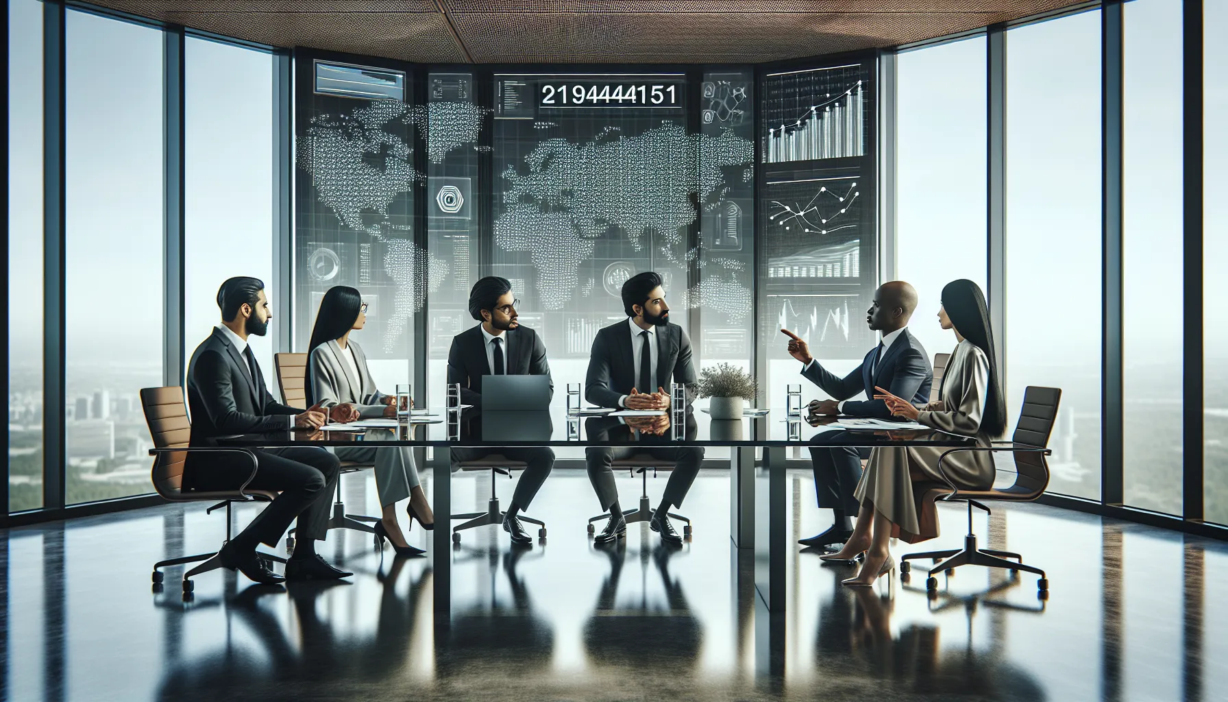 diverse professionals discussing data analytics in a modern conference room.
