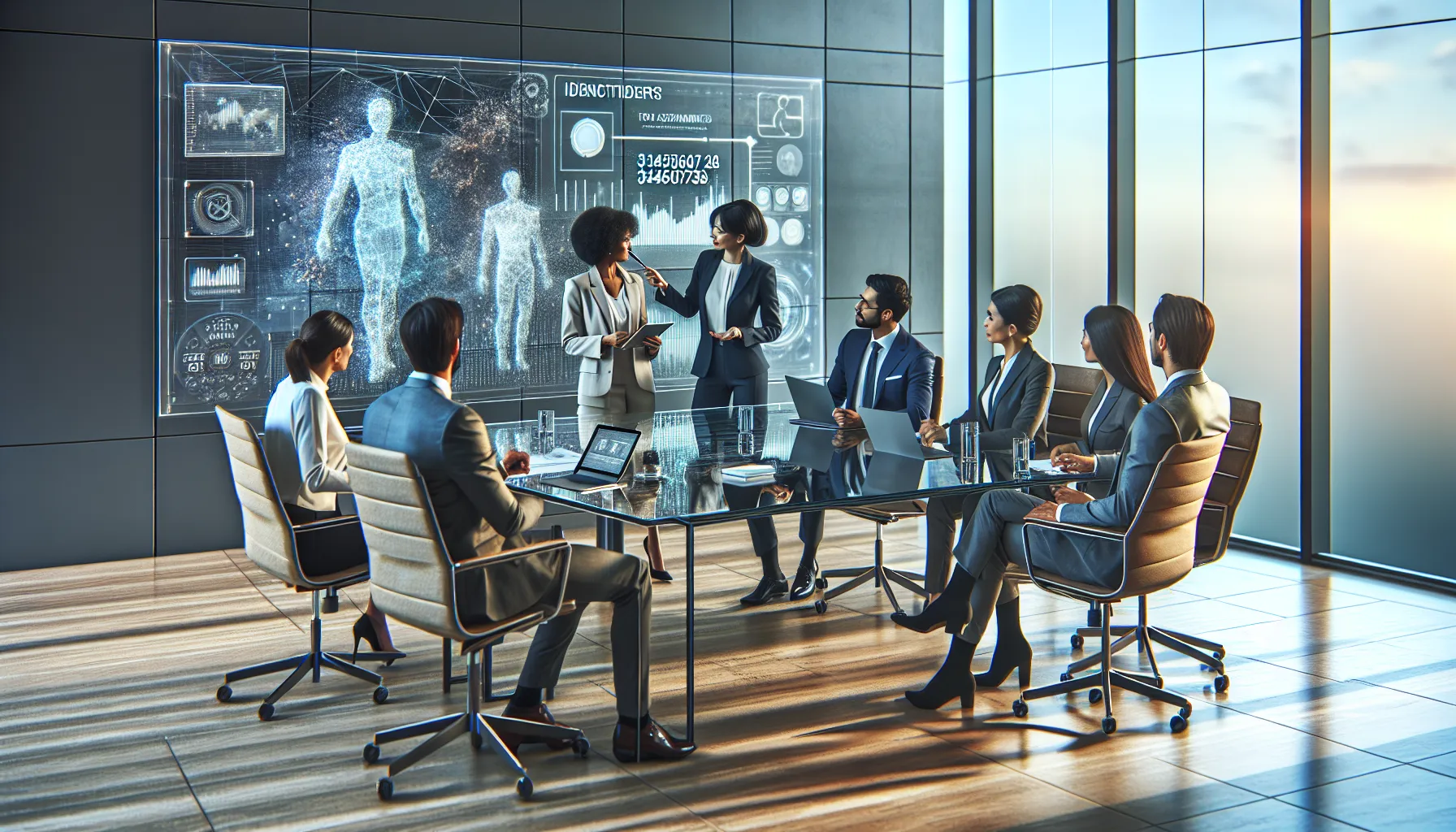 diverse team discussing technological advancements in a modern office.