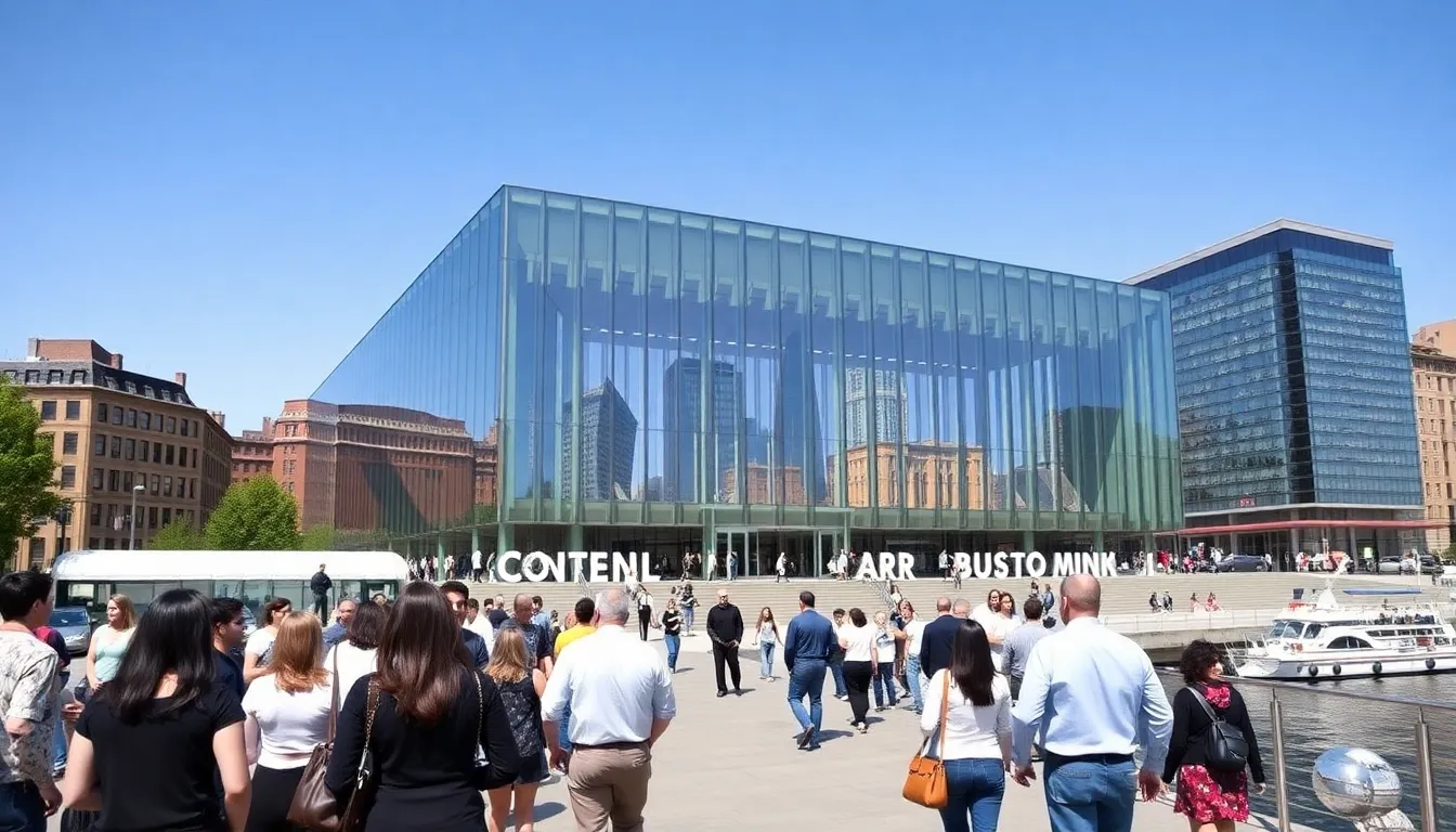 Institute of Contemporary Art Boston with visitors near its glass facade.