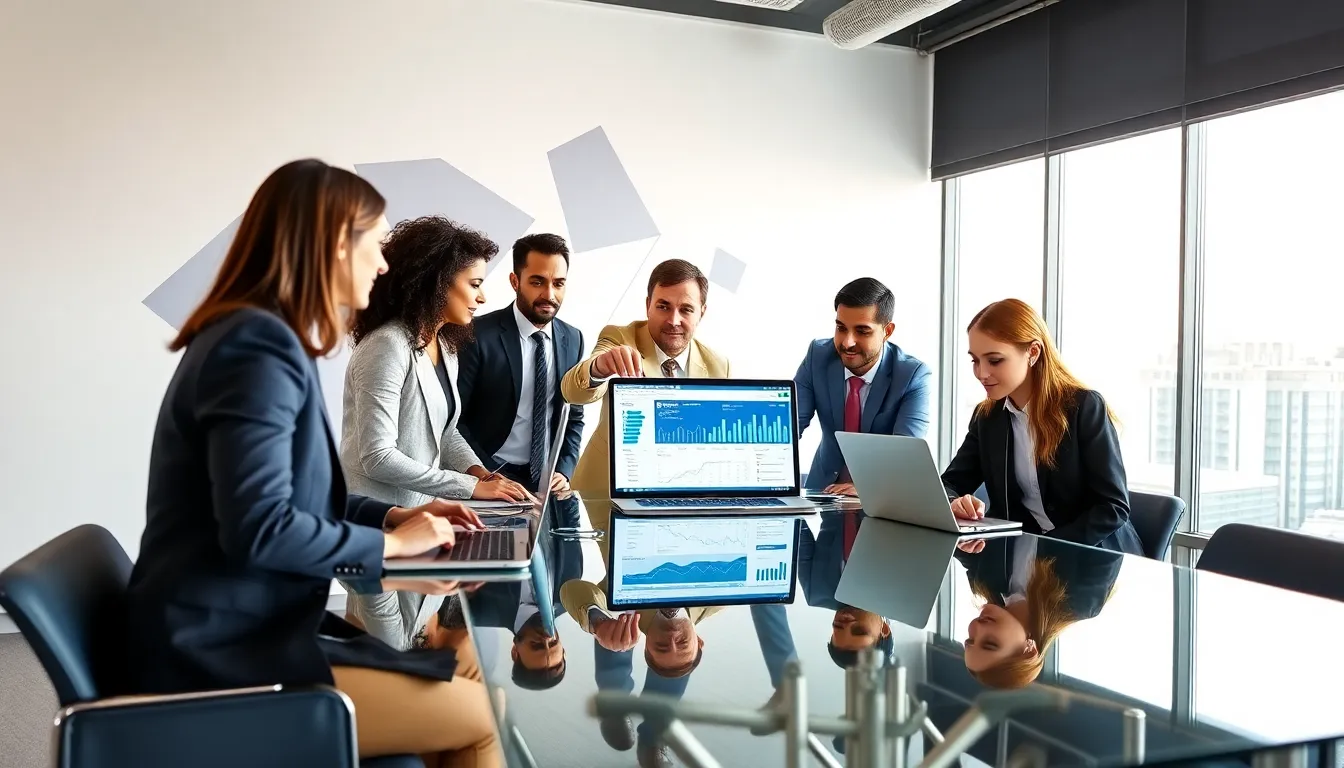 professionals collaborating in an office using WebBizMagnet.com software.