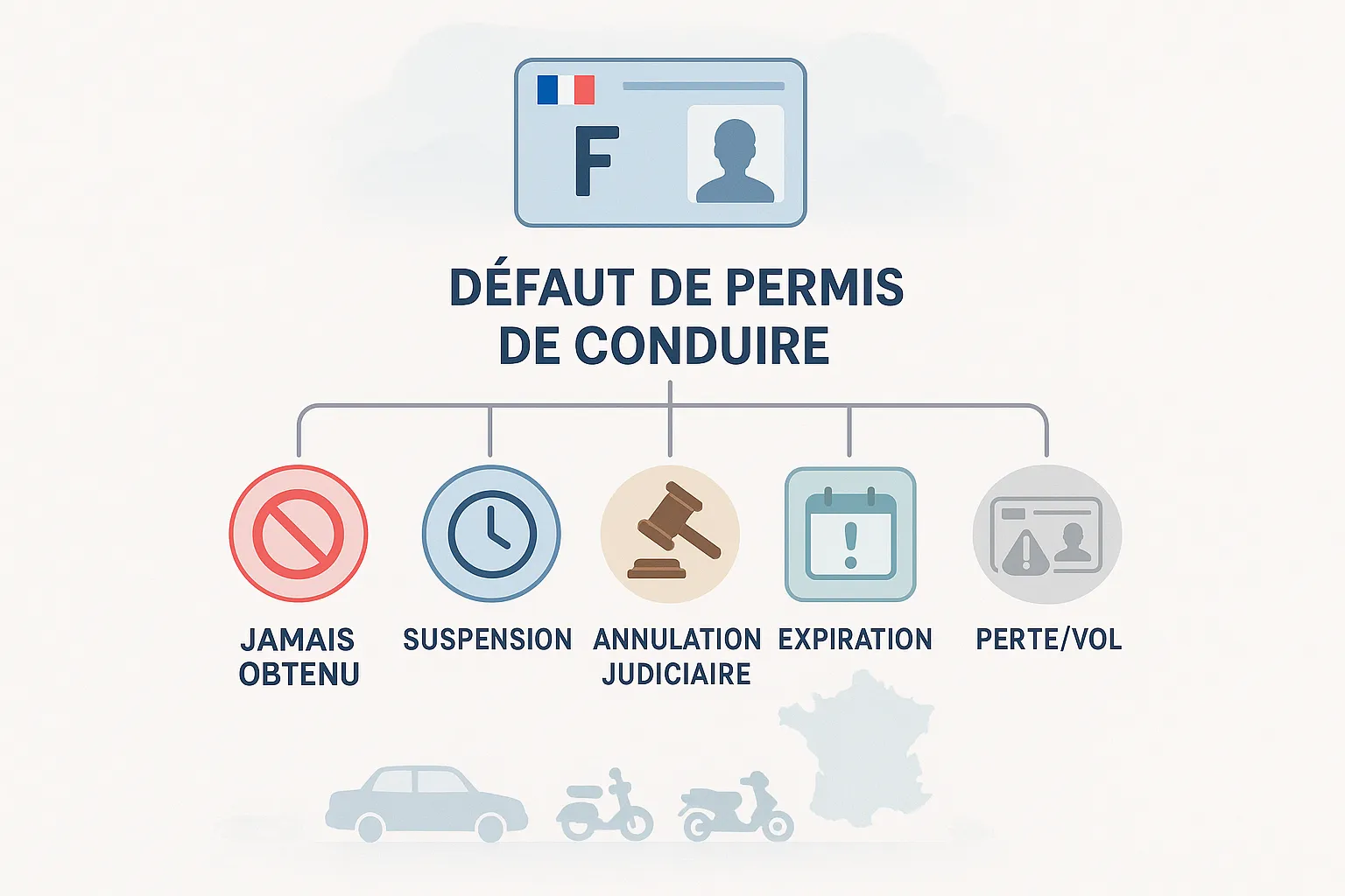 infographic showing the main types of driving without a license in France