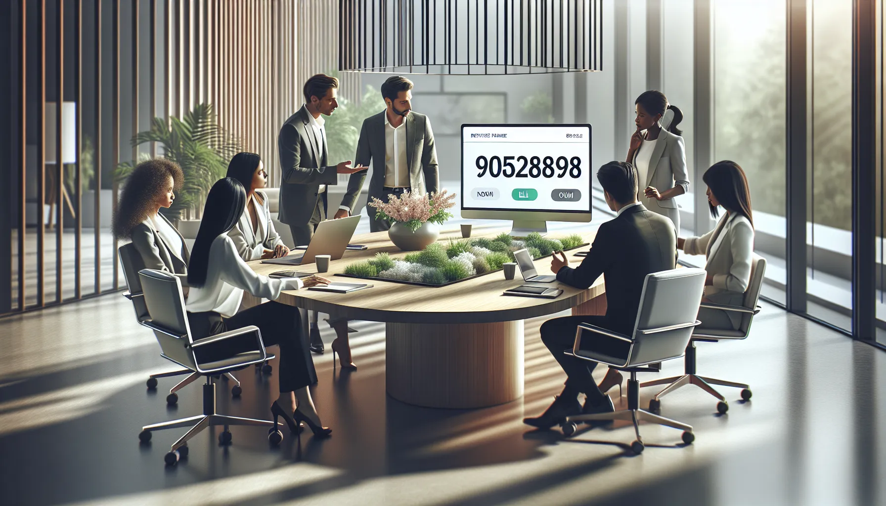 professionals discussing reverse phone lookup in a modern office.