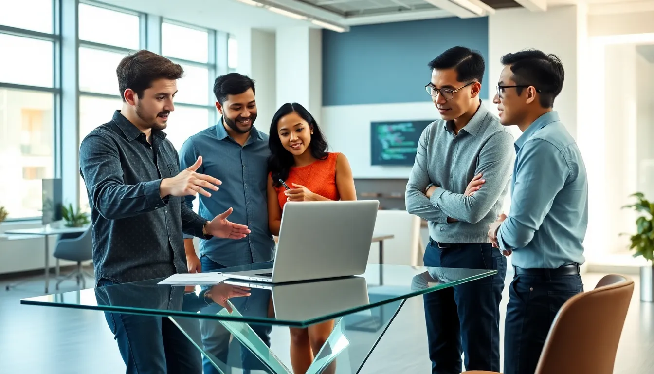 team collaborating in a modern office on Java programming.