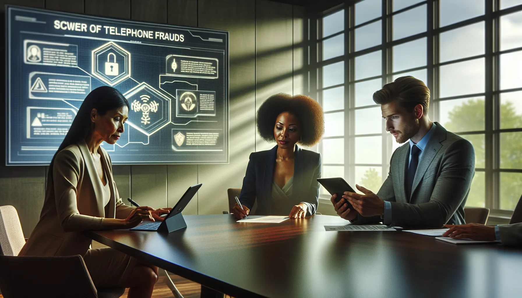 diverse professionals discussing strategies to identify phone scams.