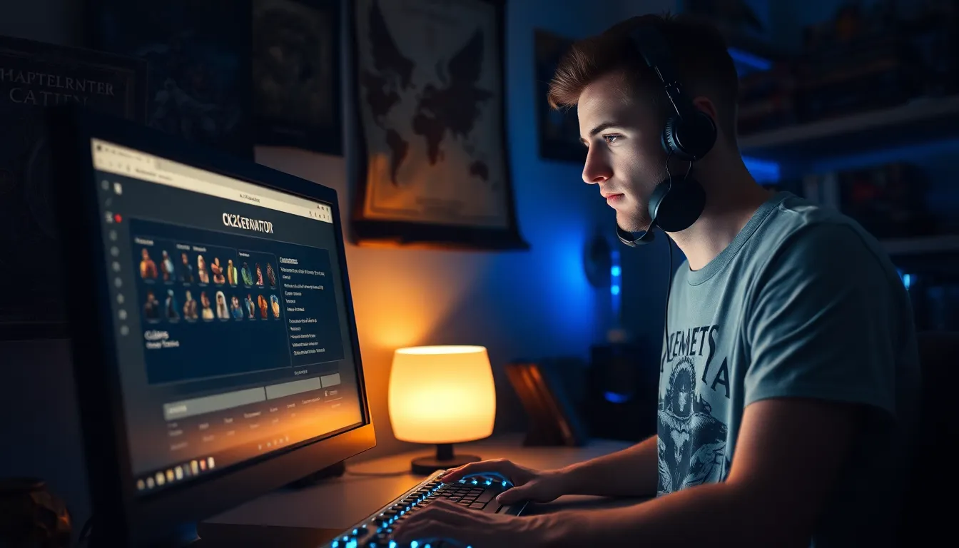 a gamer using the CK2Generator application on a computer.