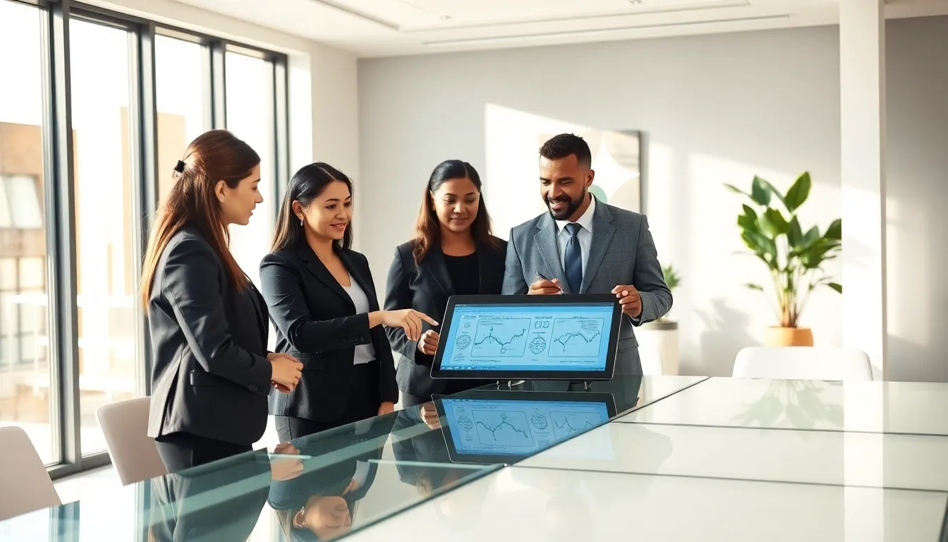 diverse professionals discussing Hfnfnfqg in a modern office.