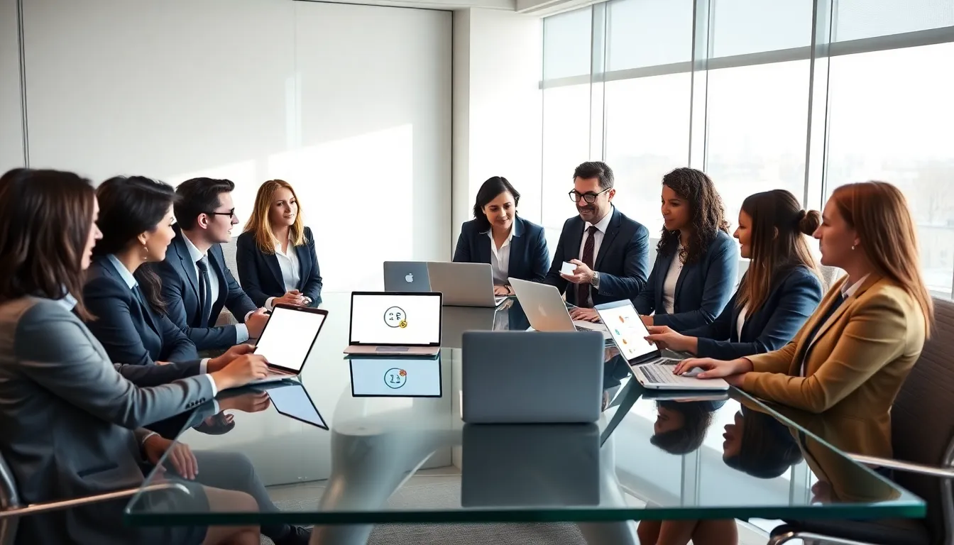 diverse team discussing digital communication and language innovation.