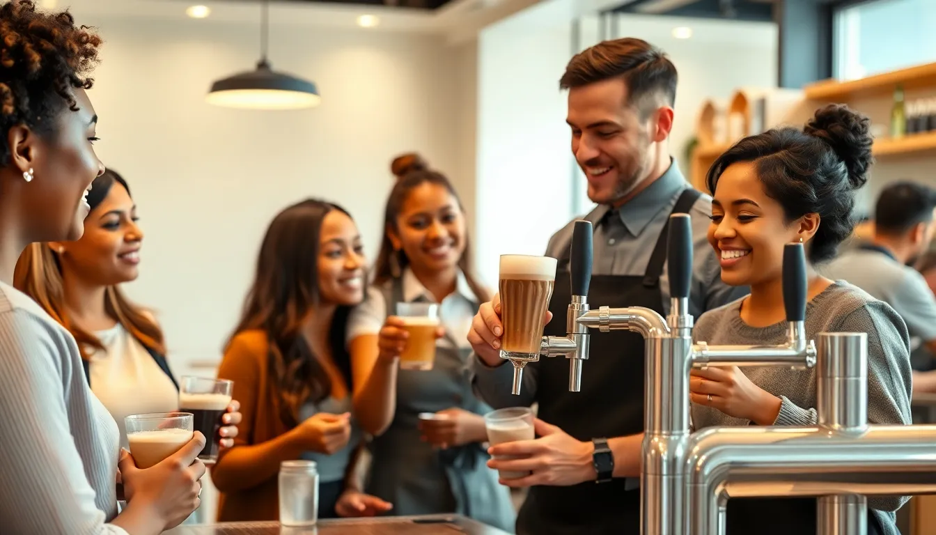 modern café with tap system dispensing coffee.