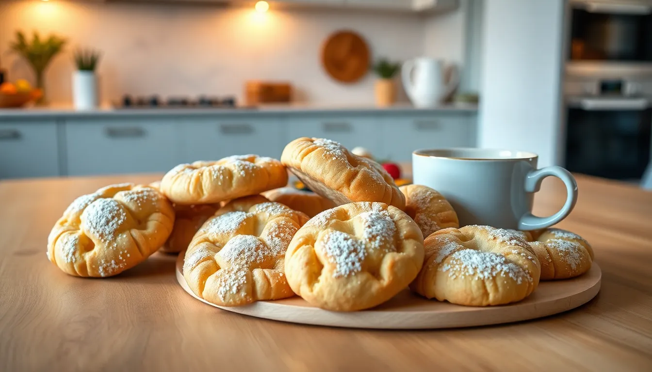 Freshly baked bread cookies beautifully arranged on a modern table.