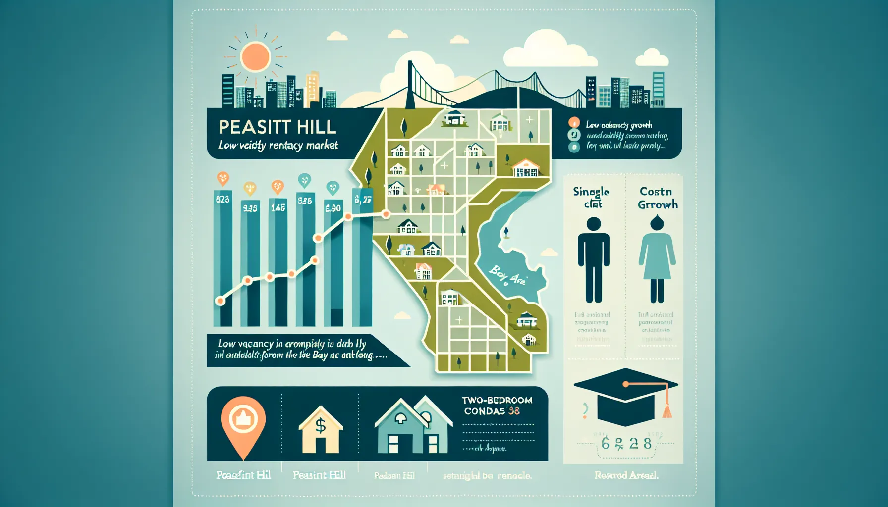 Infographic overview of Pleasant Hill rental market strengths and key trends.