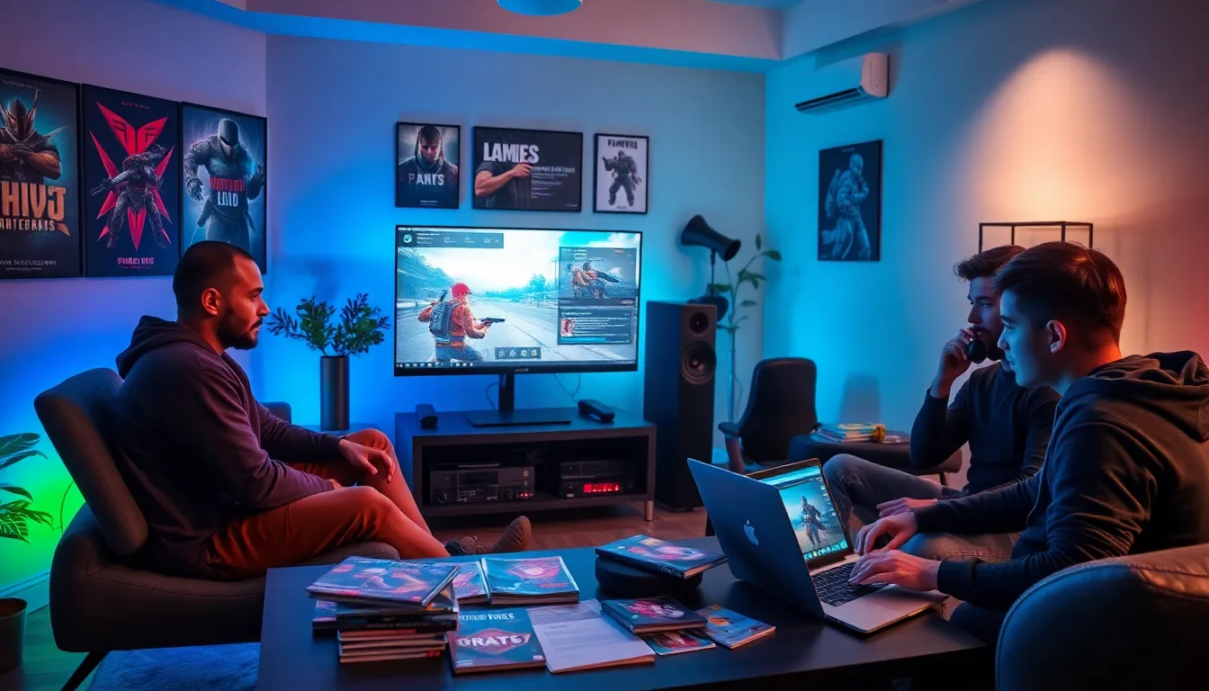 diverse gamers collaborating on game modifications in a modern setting.