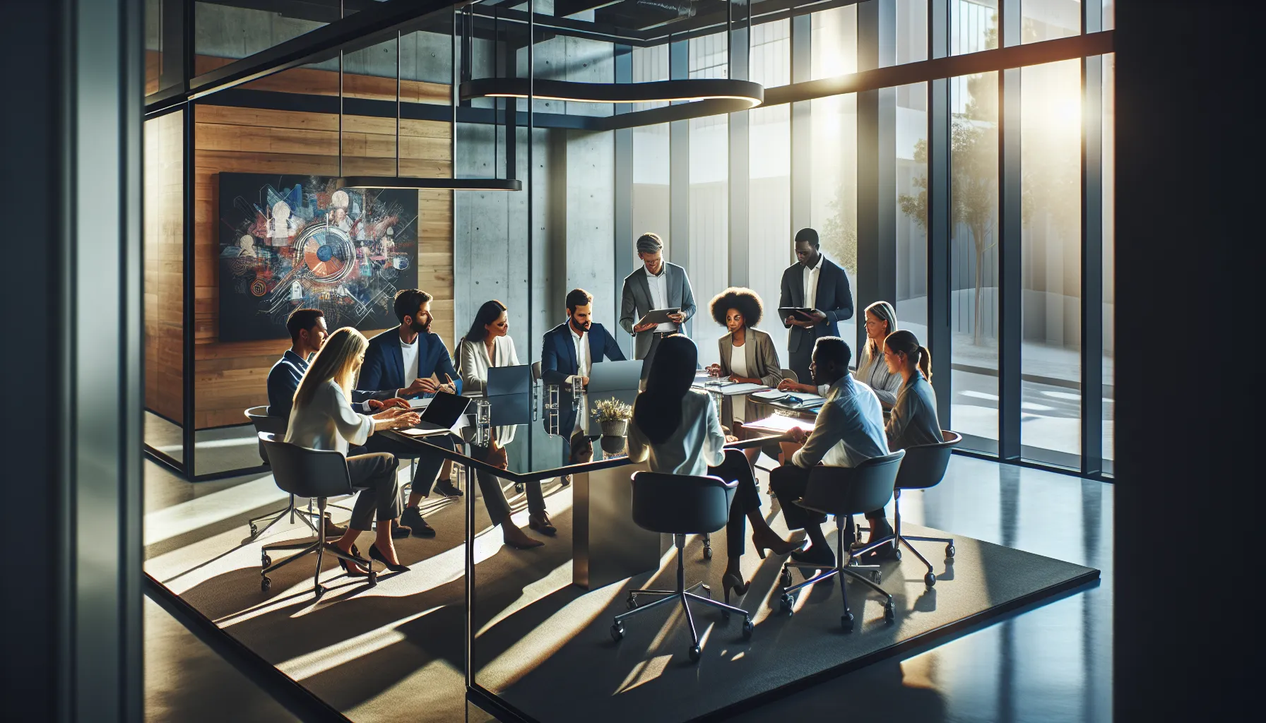 diverse team collaborating in a modern office setting.