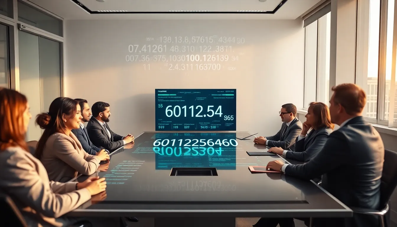professionals discussing the significance of numbers in a modern office.