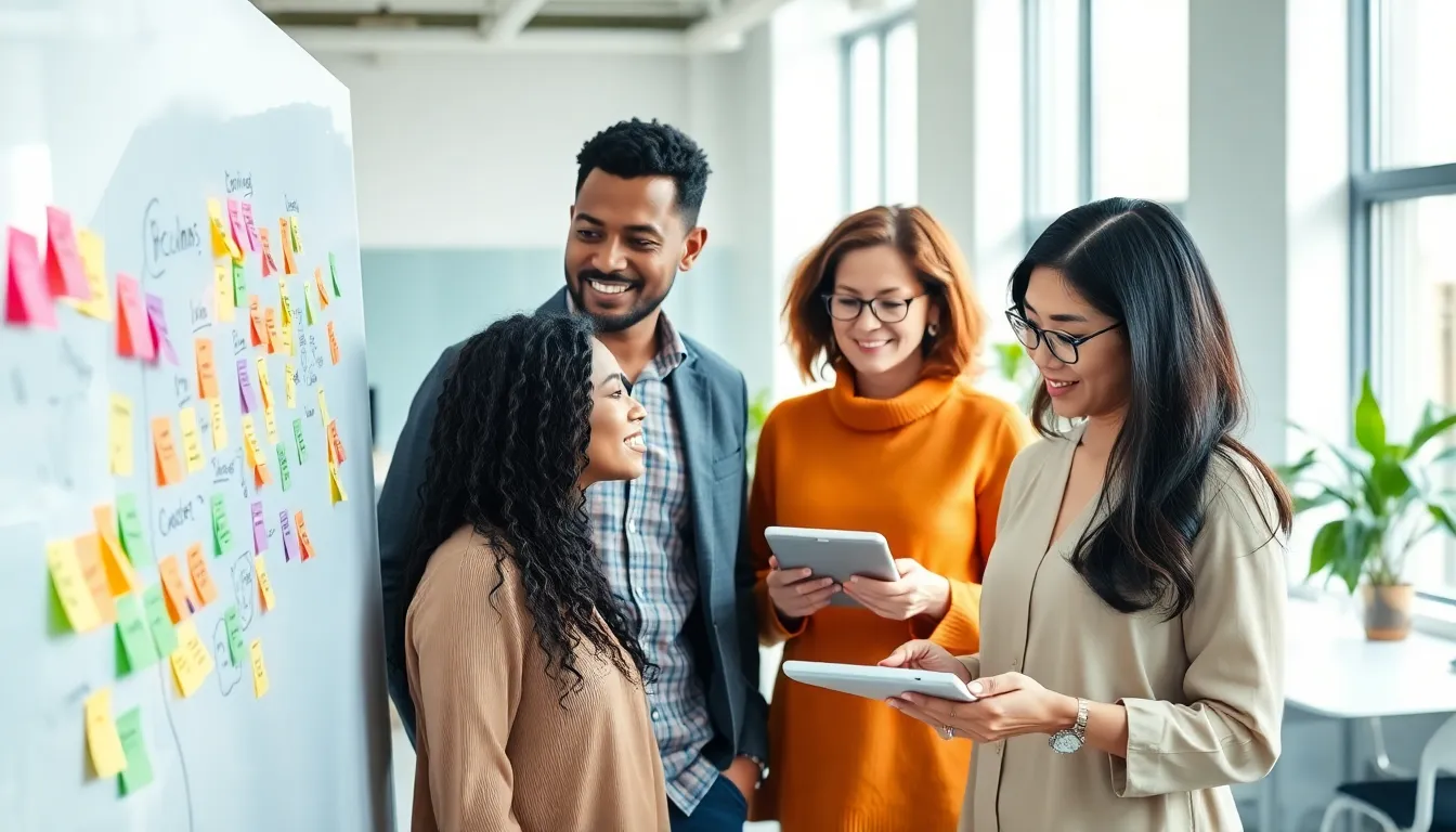diverse professionals collaborating in a bright modern office.