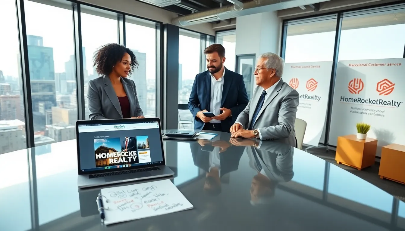 a diverse team discussing real estate in a modern office.