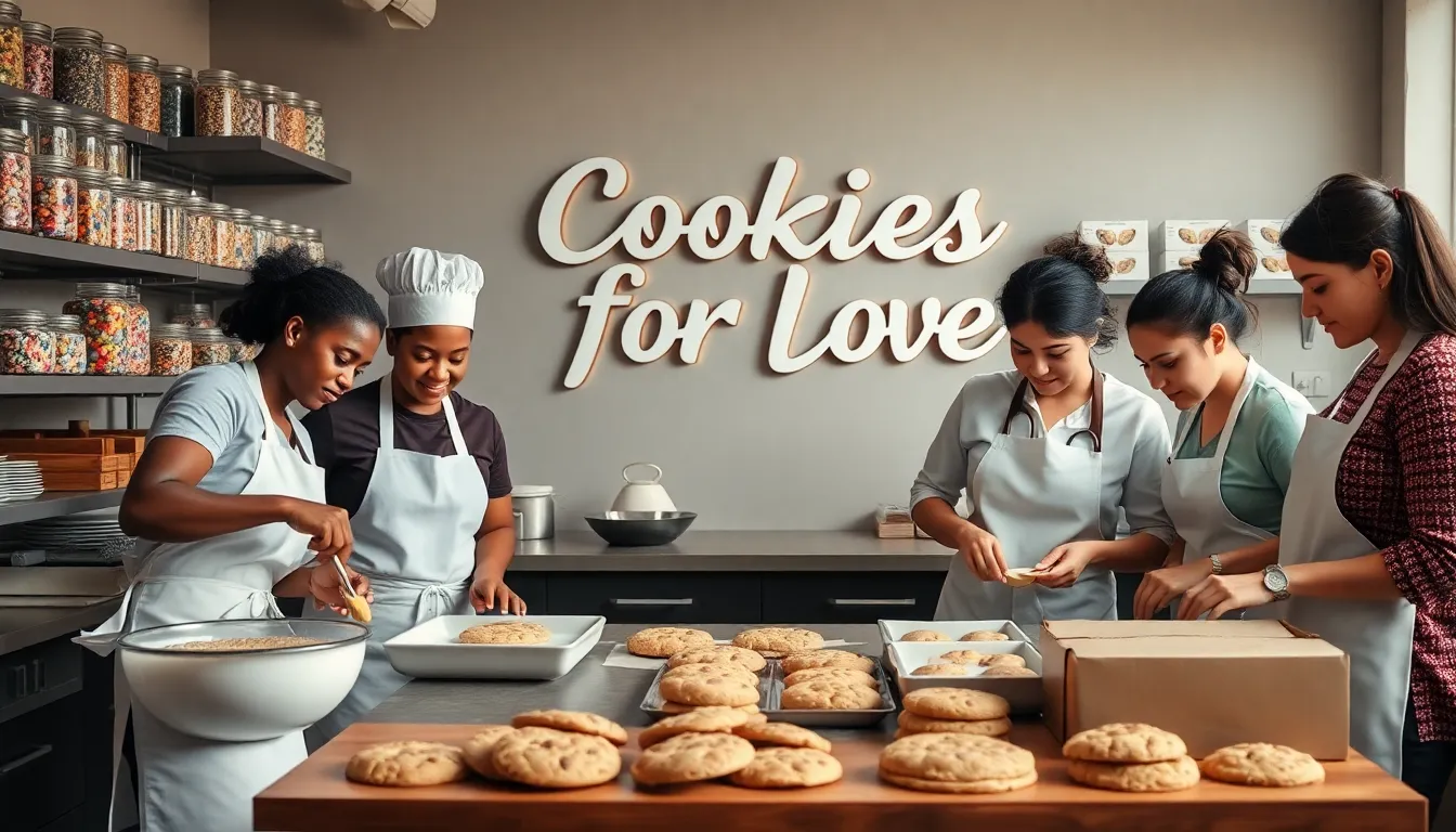 diverse bakers creating cookies in a modern kitchen.