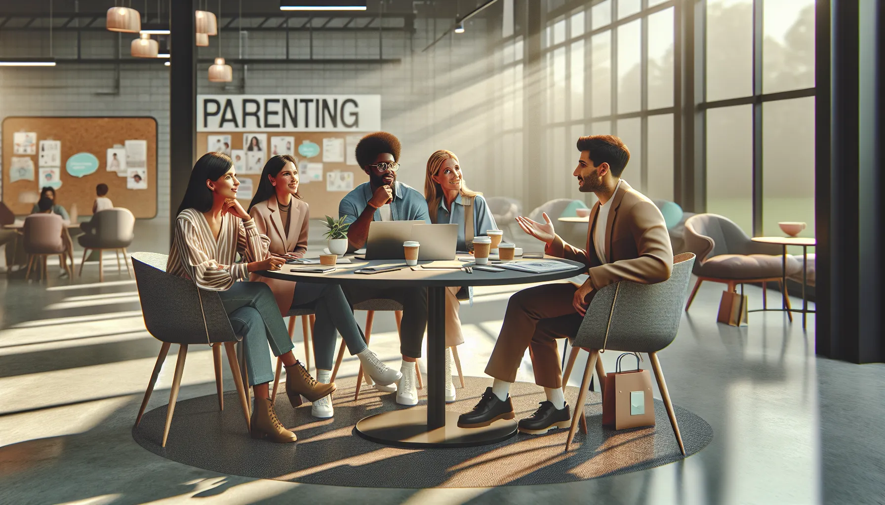 diverse group networking at a parenting conference.