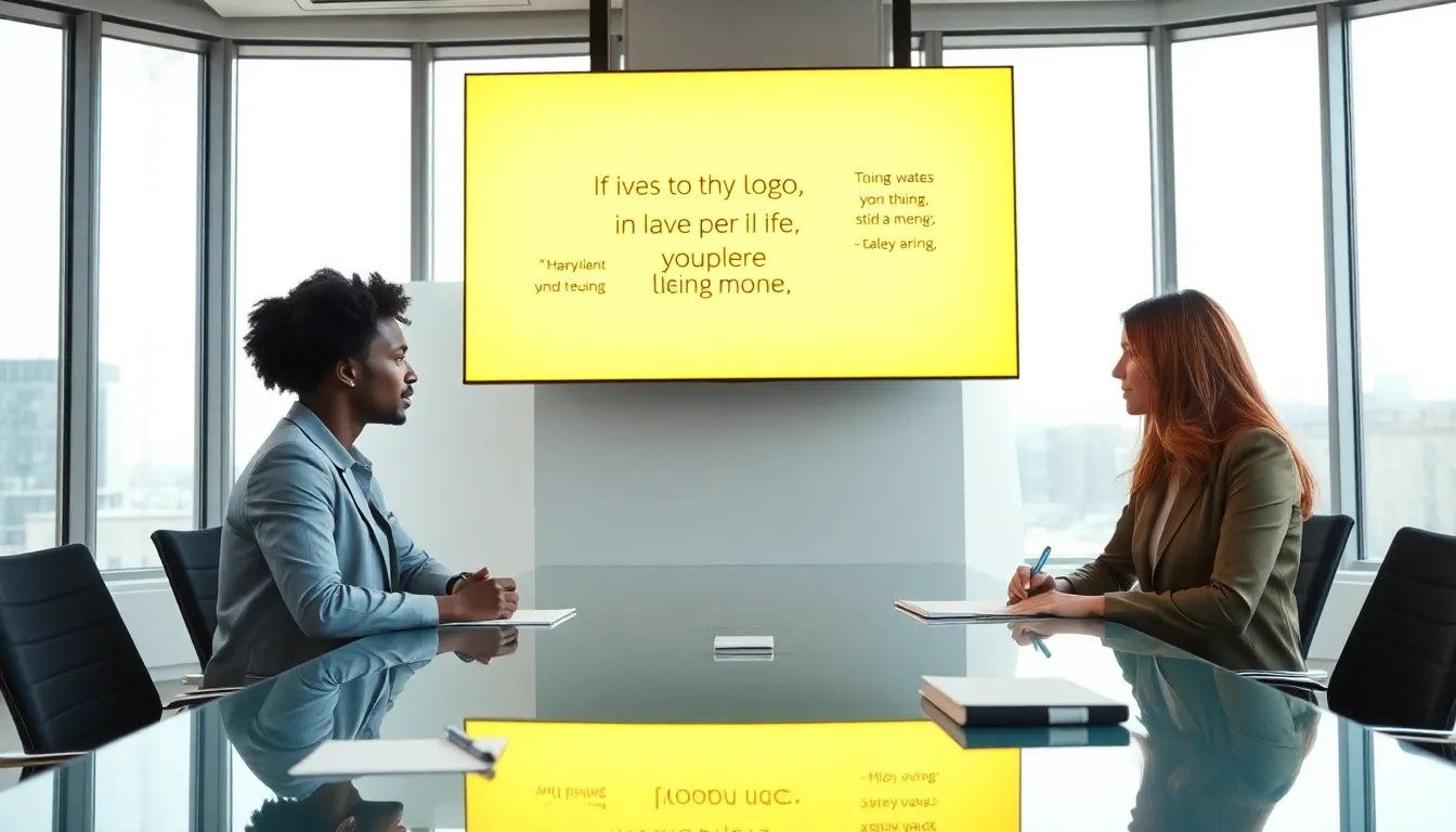 diverse team discussing motivational quotes in a modern office.