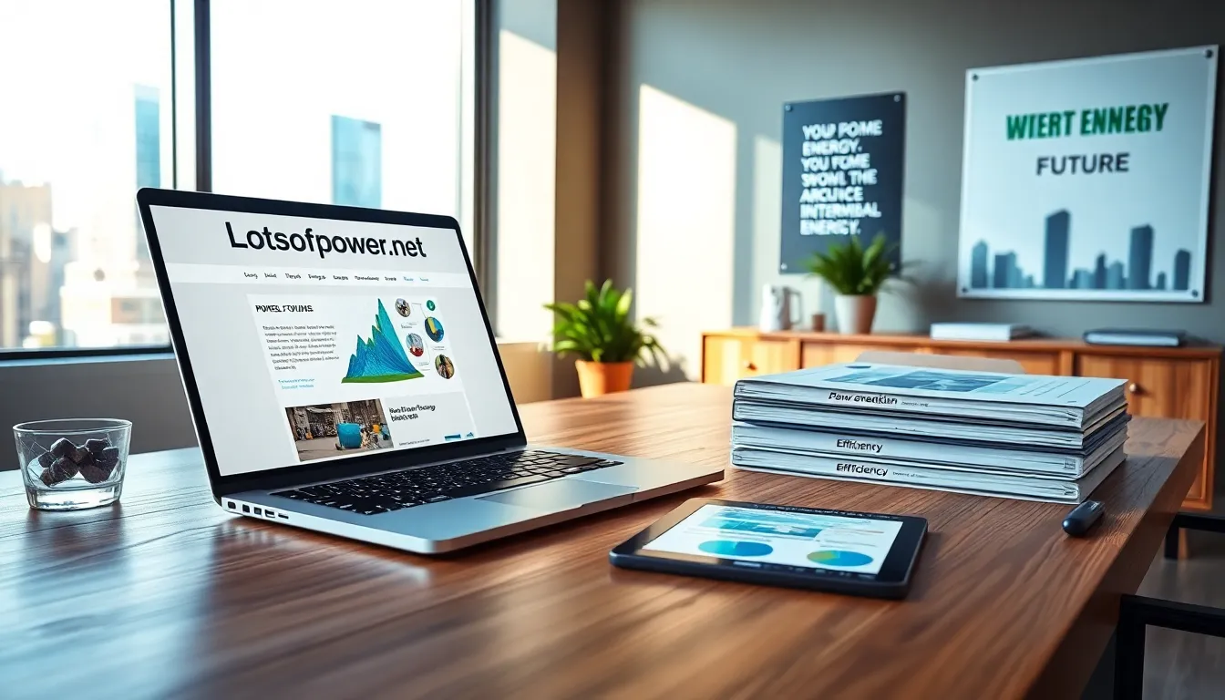 A modern office with energy management resources and a city skyline view.