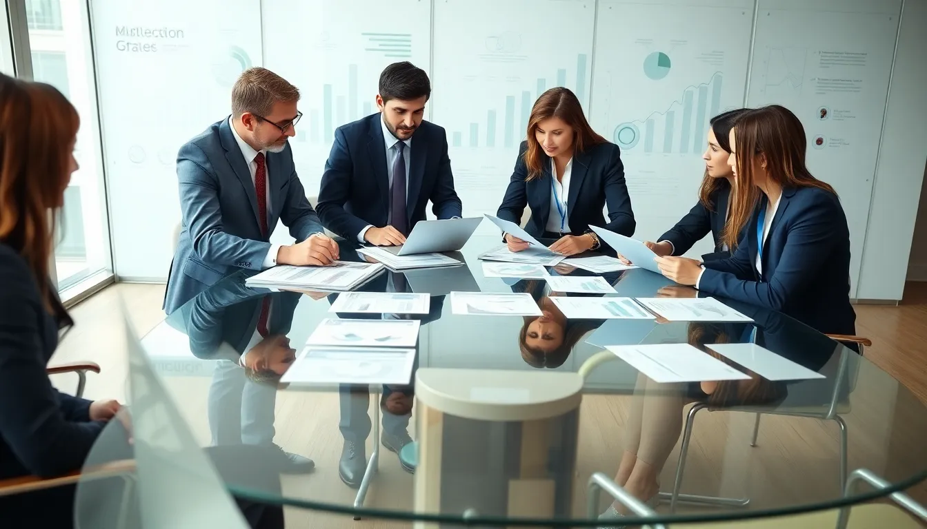 diverse team of consultants collaborating in a modern office.