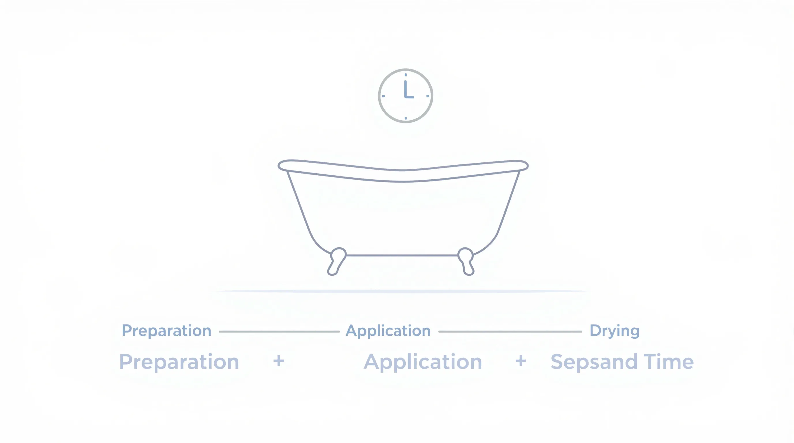 Minimalist bathtub silhouette with clock icon showing enamel coating process timeline.