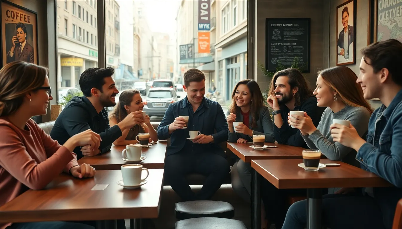 people enjoying artisanal coffee in a modern NYC café.