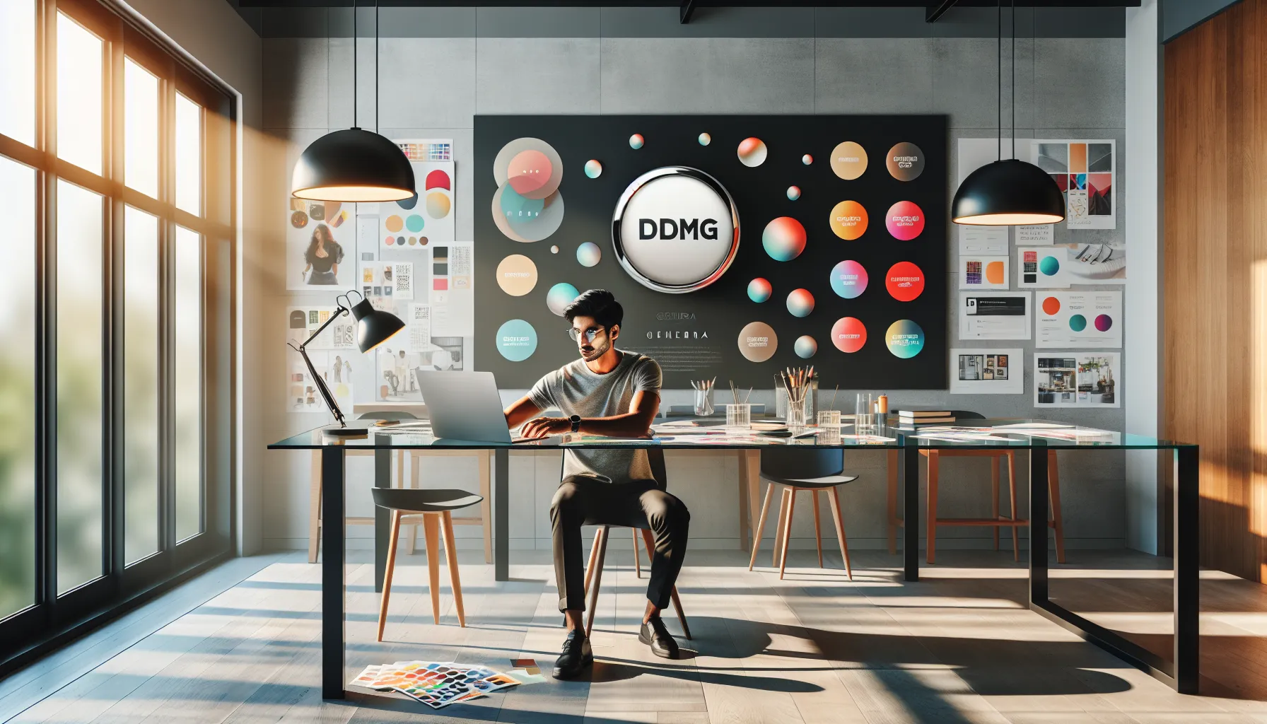 designer working with Shopee logo in a modern workspace.