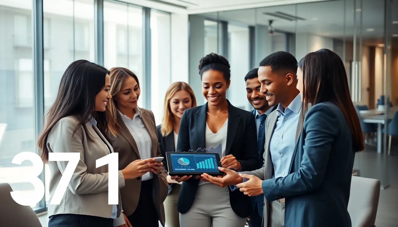 diverse professionals discussing data insights in a modern office.