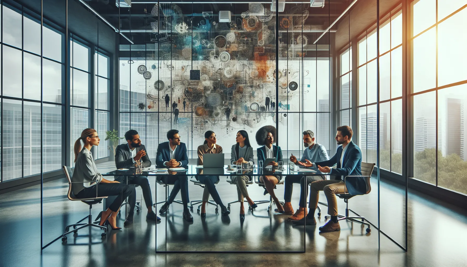 diverse team discussing innovative ideas in a modern office.