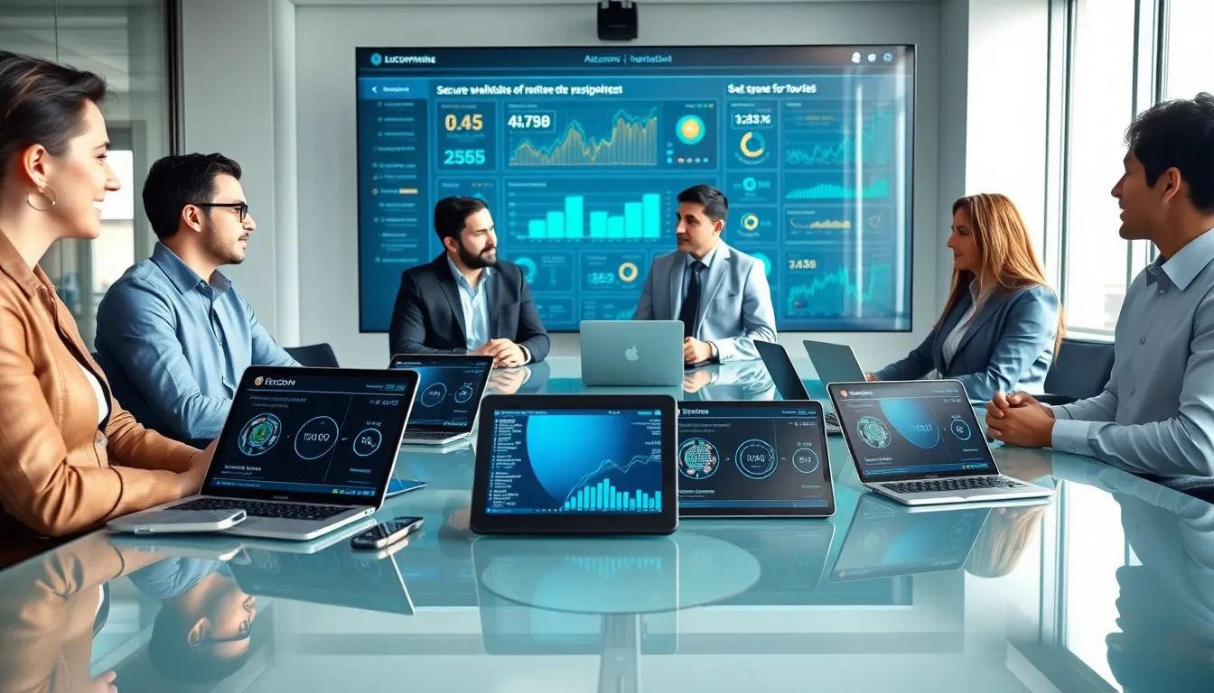 team discussing altcoin wallets in a modern office setting.