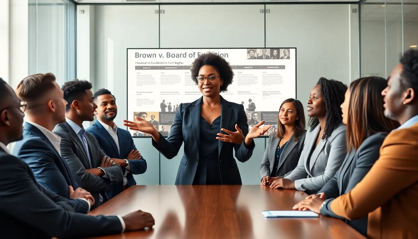 diverse team discussing the impact of Brown v. Board of Education.