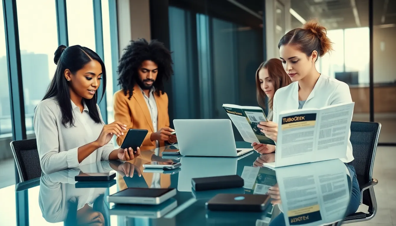 diverse professionals collaborating in a modern tech workspace.