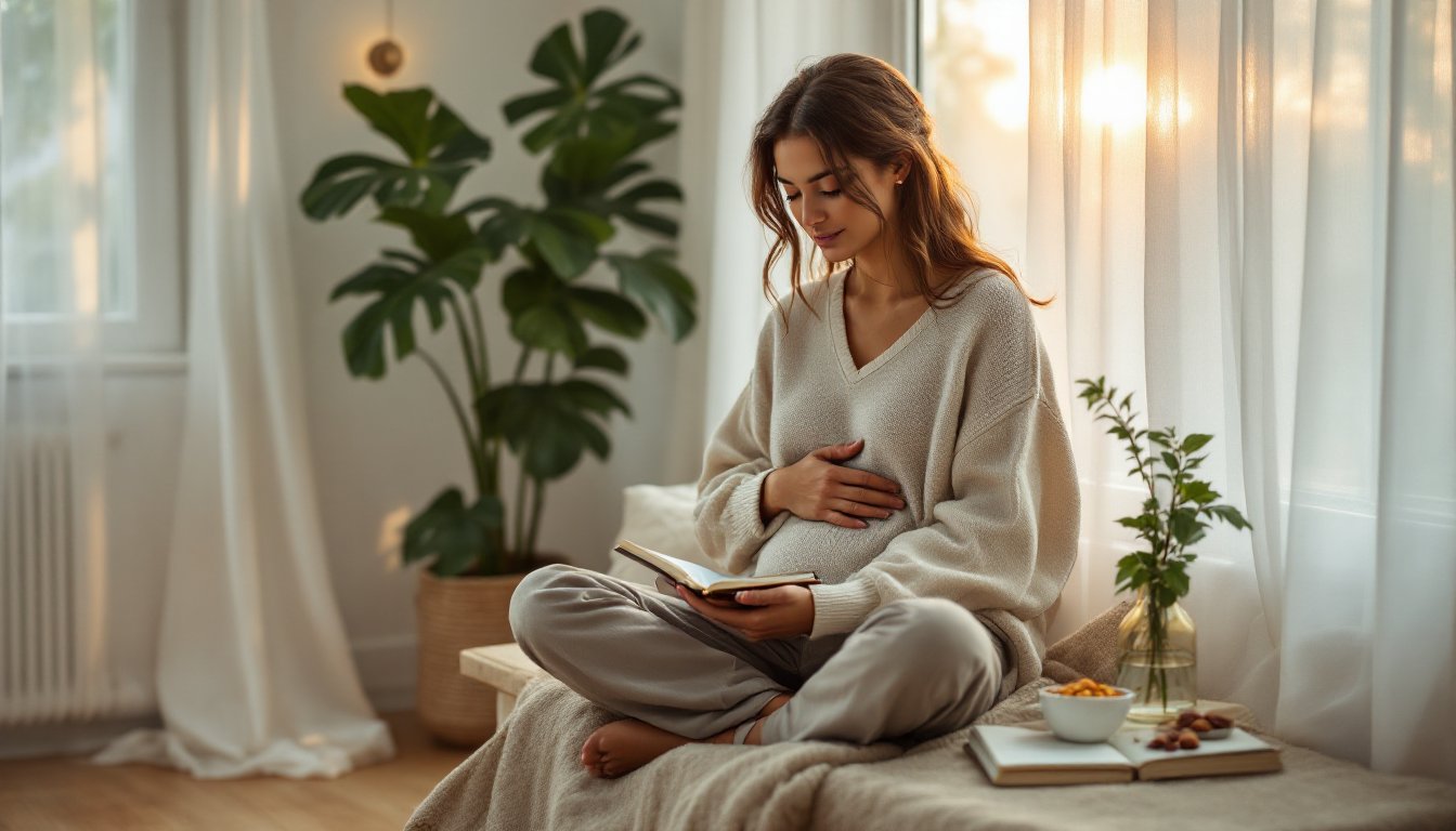 A woman quietly checking in with herself by a sunlit window with tea.