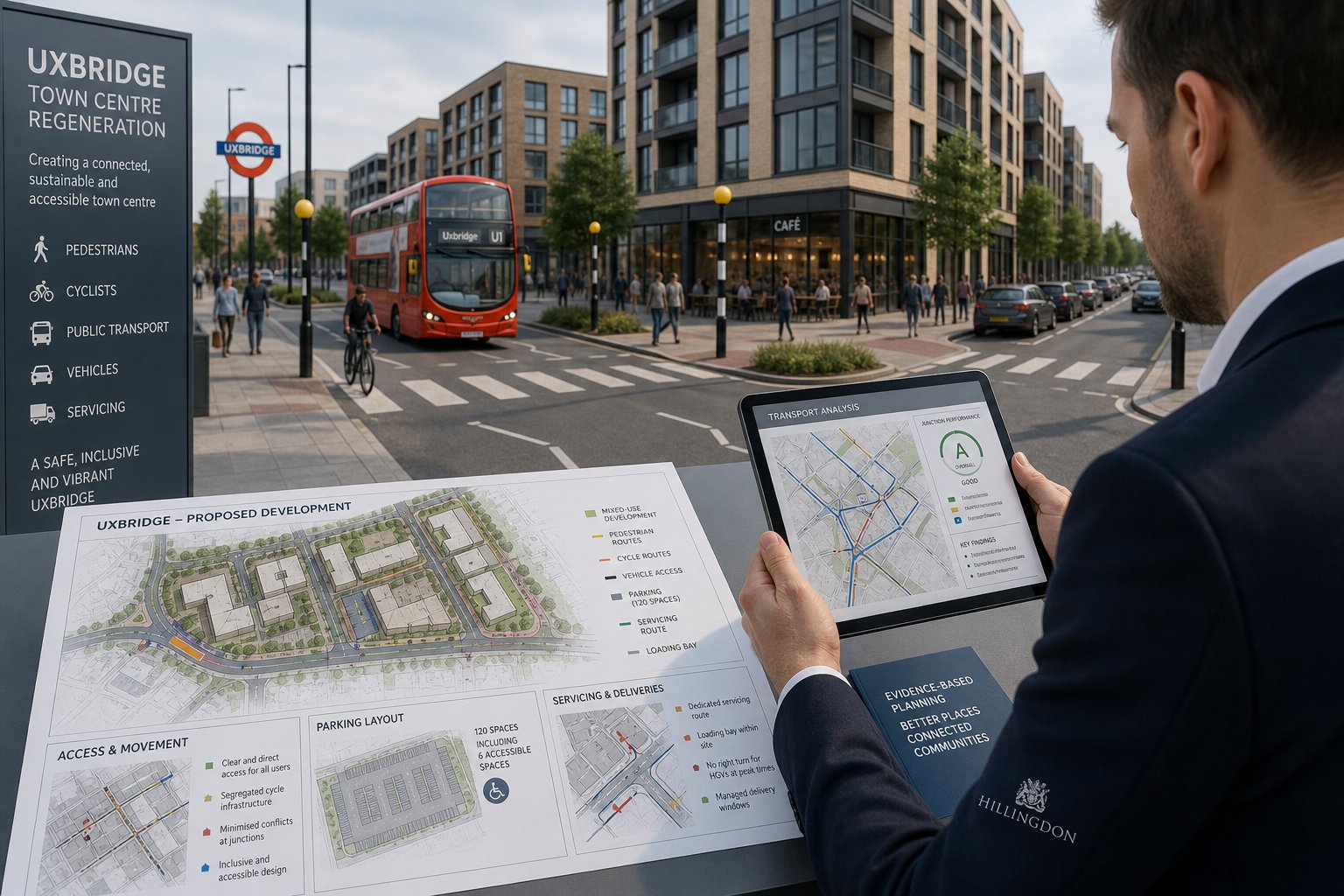 Traffic engineer reviewing development access and road layout in Uxbridge.