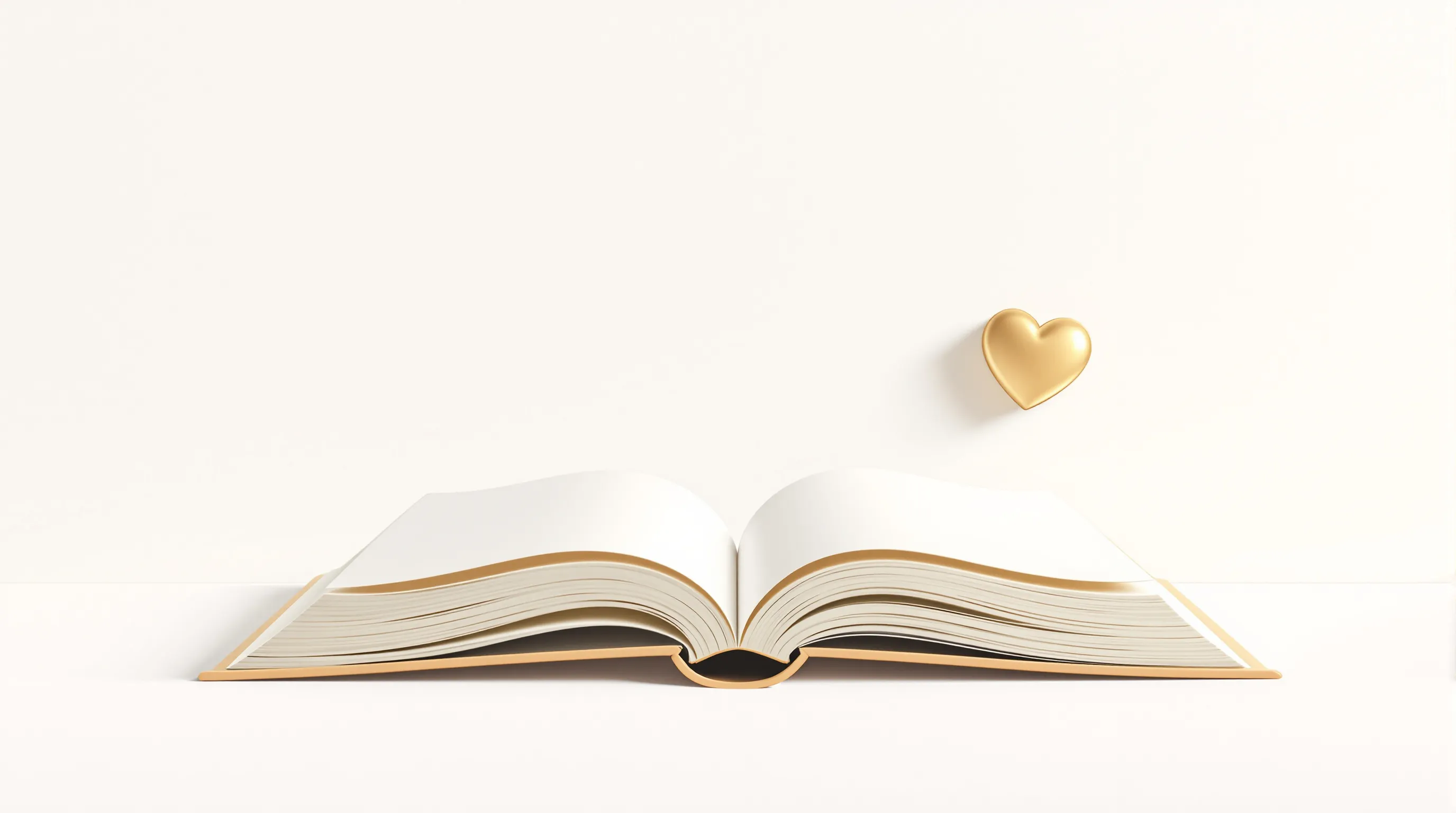 Open book with golden heart icon on white background symbolizing teacher farewell.